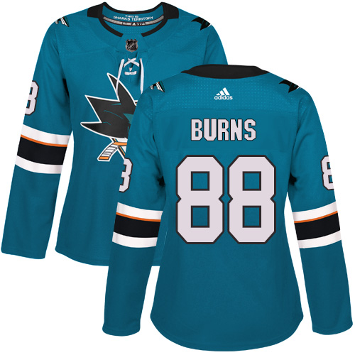 Adidas Sharks #88 Brent Burns Teal Home Authentic Women's Stitched NHL Jersey